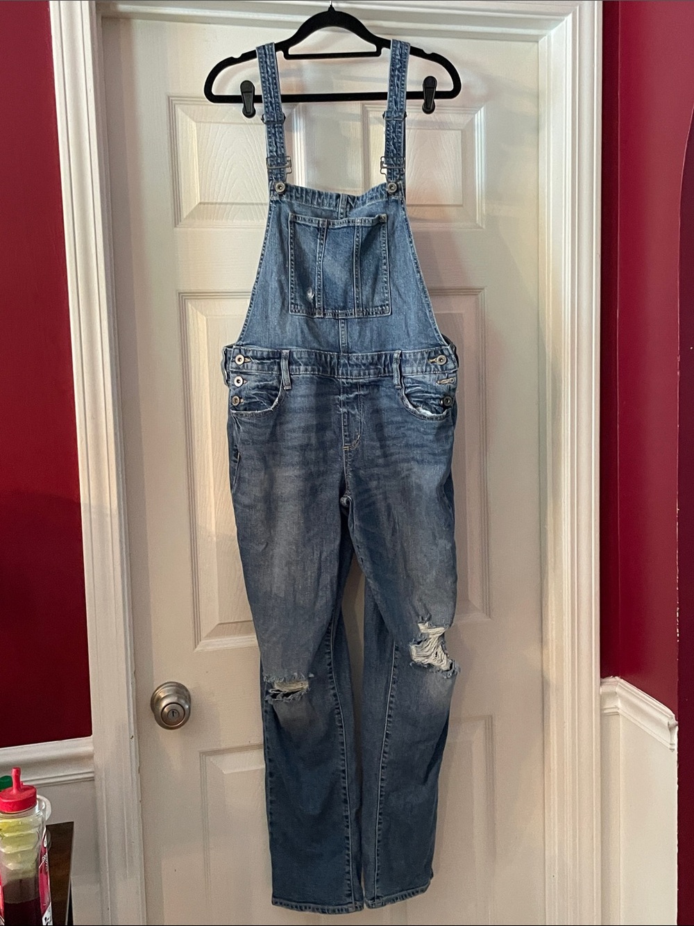 Arizona Jean Company Distressed Light Wash Denim Overalls